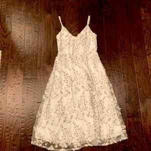 Ivory and Gold Floral Appliqué Dress
